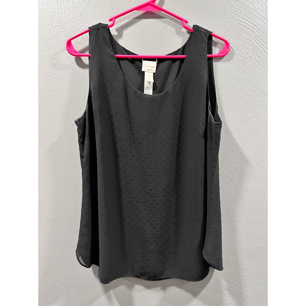 Chicos Black Swiss Dot Sleeveless Tank Top Scoop Neck Reversible Size 1 M